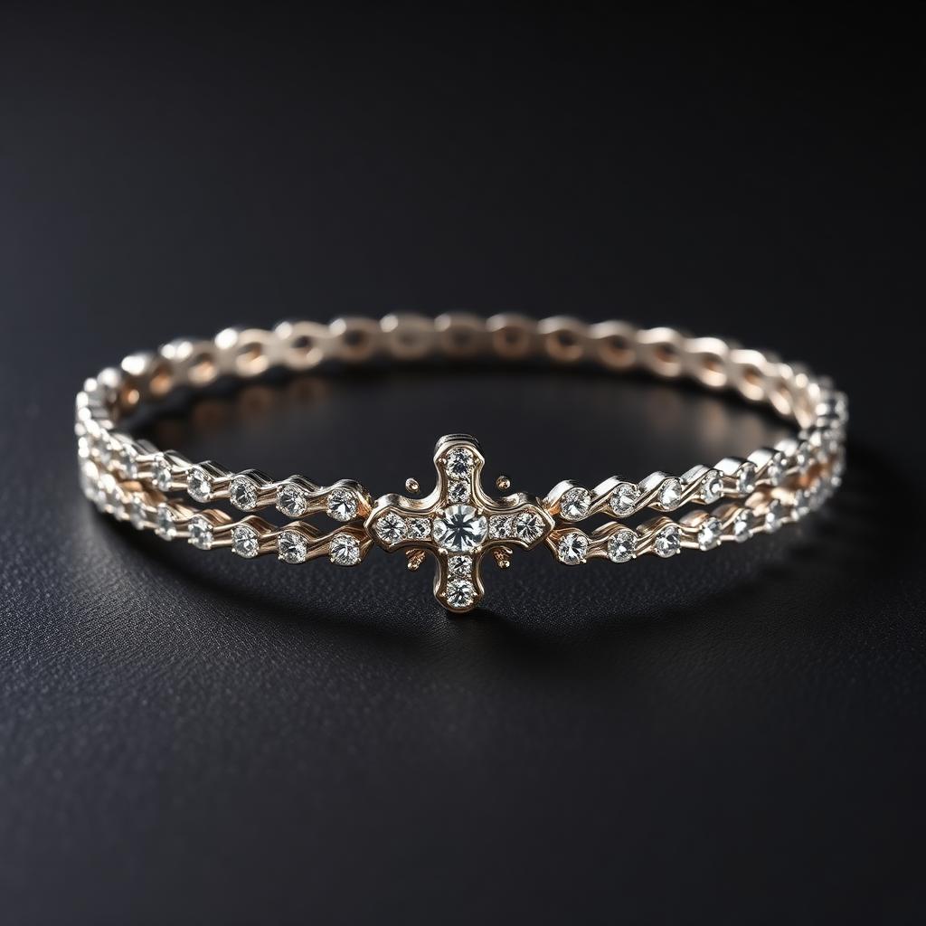 14K White Gold Cross-Design Diamond Bracelet — 7"